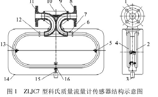 圖 1 ZLJC7 型科氏質(zhì)量流量計傳感器結(jié)構(gòu)示意圖