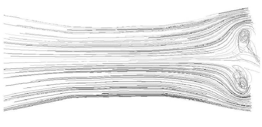 圖9 入口速度為0.1m/s的軌跡圖Figure 9 Pathlines of 0.1m/s inlet velocity